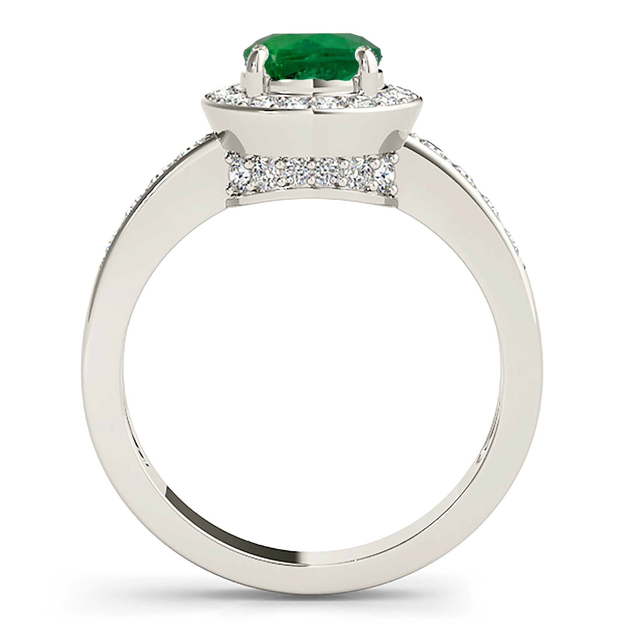 1.75 ct. Genuine Emerald Ring With 0.50 ctw. Channel Set Diamond Halo and Band,Accent Diamond Bridge-VIRABYANI